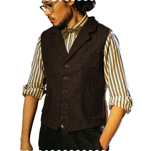 Suit Vest - Fashion Men's Classic Tweed Herringbone Notch Lapel Waistcoat