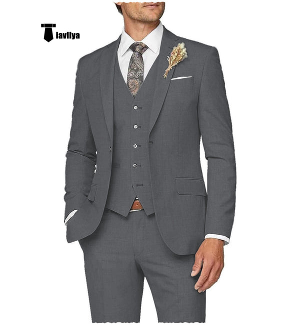 Casual Men’s 3 Pieces Mens Suit Notch Lapel Linen For Wedding (Blazer + Vest + Pants) Xs / Grey