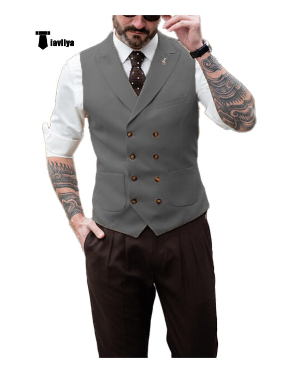 Fashion Men’s Suit Vest Regular Fit Peak Lapel Waistcoat Wedding Xs / Grey