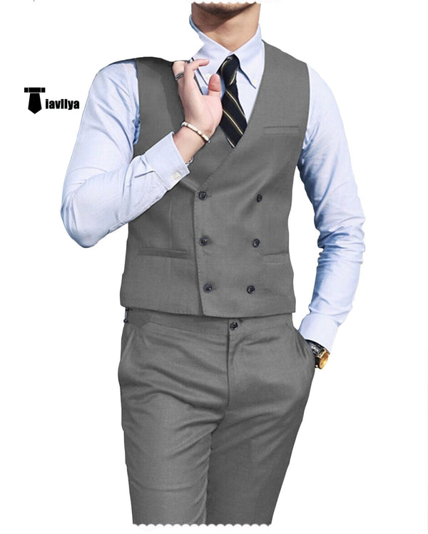 Double Breasted Fashion 2 Pieces Mens Suit For Wedding(Vest + Pants) Xs / Grey Suit