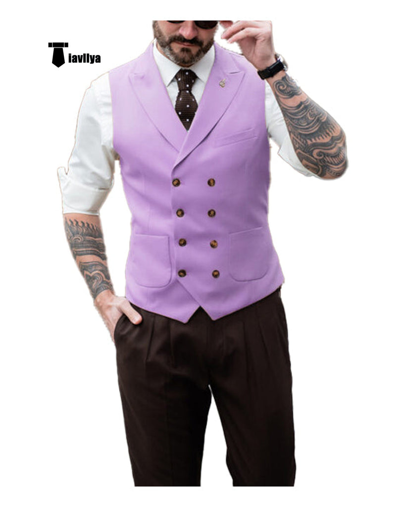 Fashion Men’s Suit Vest Regular Fit Peak Lapel Waistcoat Wedding Xs / Lavender