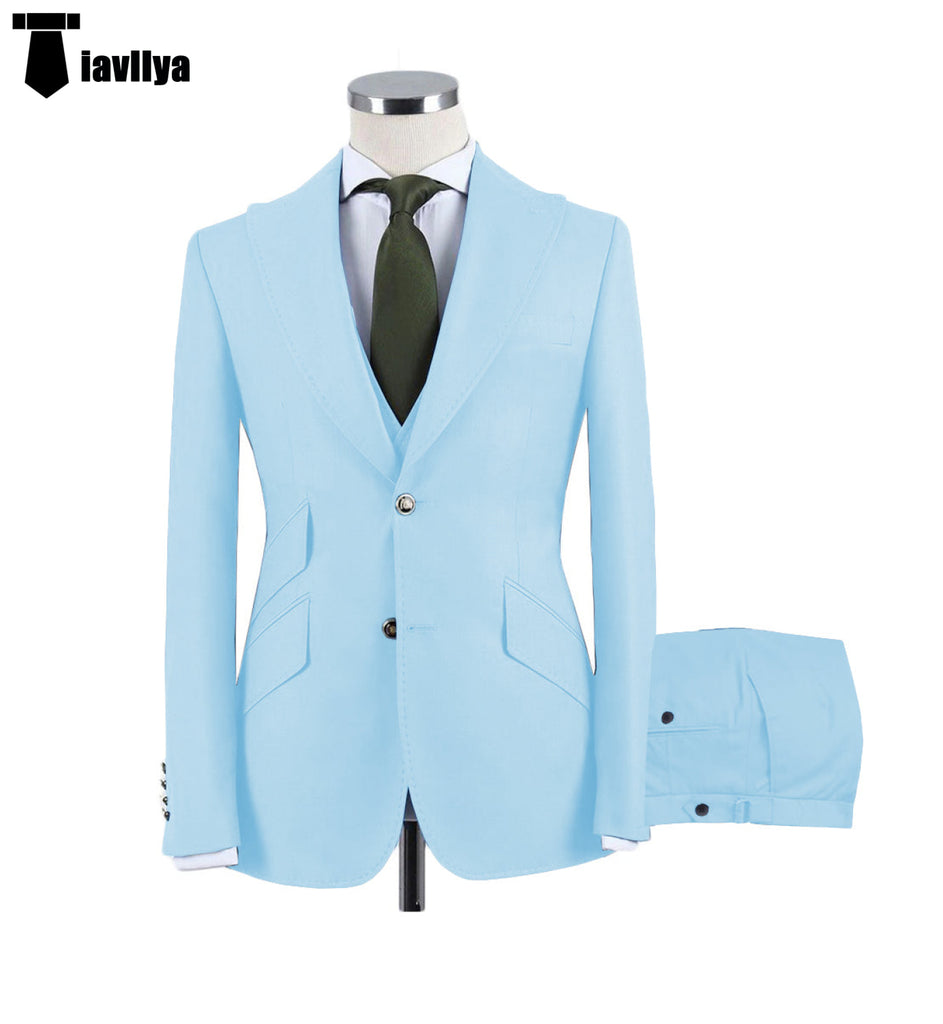 Fashion Men’s 3 Pieces Flat Peak Lapel Tuxedos For Wedding (Blazer + Vest + Pants) Xs / Light