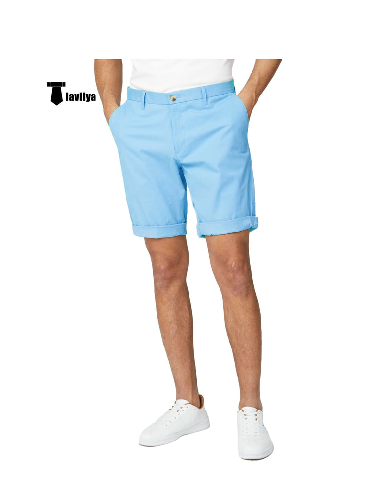 Fashion Men’s Short Pants Flat For Beach Wedding 29W X 28L / Light Blue Suit