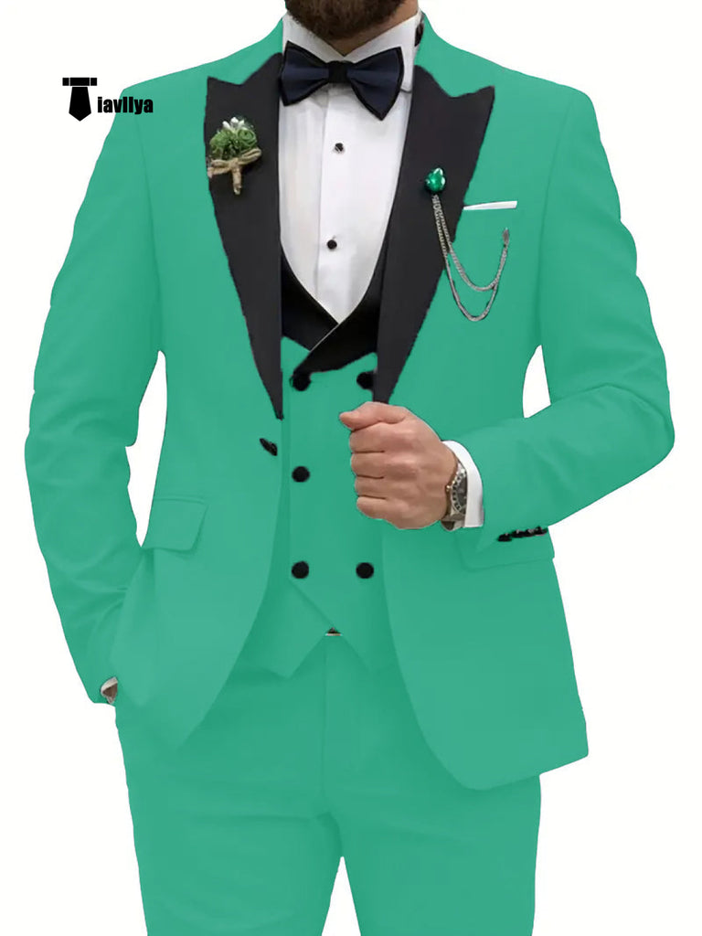 Fashion Men’s 3 Pieces Classic Flat Peak Lapel Tuxedos For Wedding (Blazer + Vest + Pants) Xs /