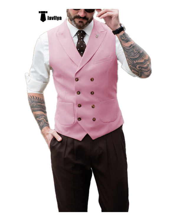 Fashion Men’s Suit Vest Regular Fit Peak Lapel Waistcoat Wedding Xs / Pink