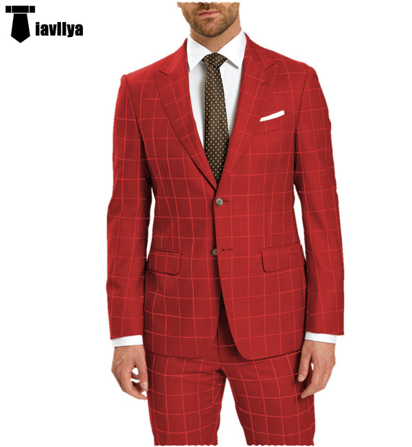 2 Pieces Suit - Fashion Mens Suit 2 Pieces Plaid Peak Lapel Tuxedos (Blazer+Pants)