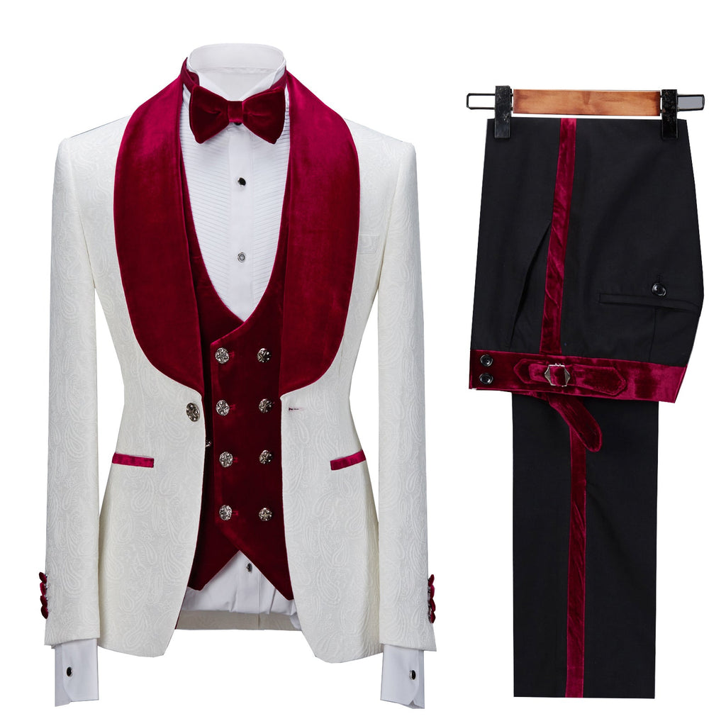 3 Pieces Suit - Fashion Men's Suit Printed 3 Pieces Shawl Lapel Tuxedo For Prom (Blazer+vest+Pants)