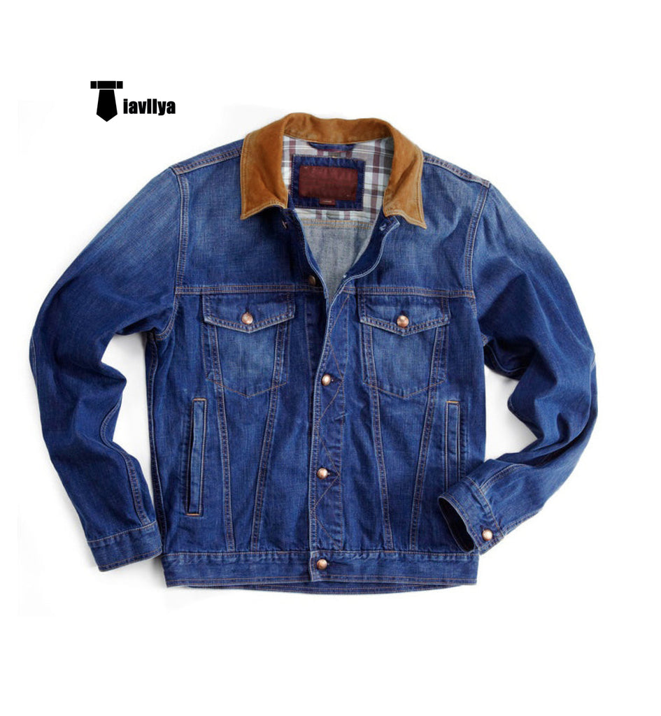 Casual Men’s Lapel Blazer Classic Coat Button-Down Denim Jacket Xs / Royal Blue