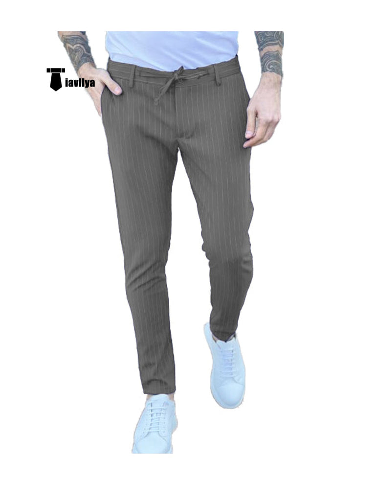 Fashion Men’s Suit Pants Stripe Regular Fit Trousers 29W X 28L / Silver