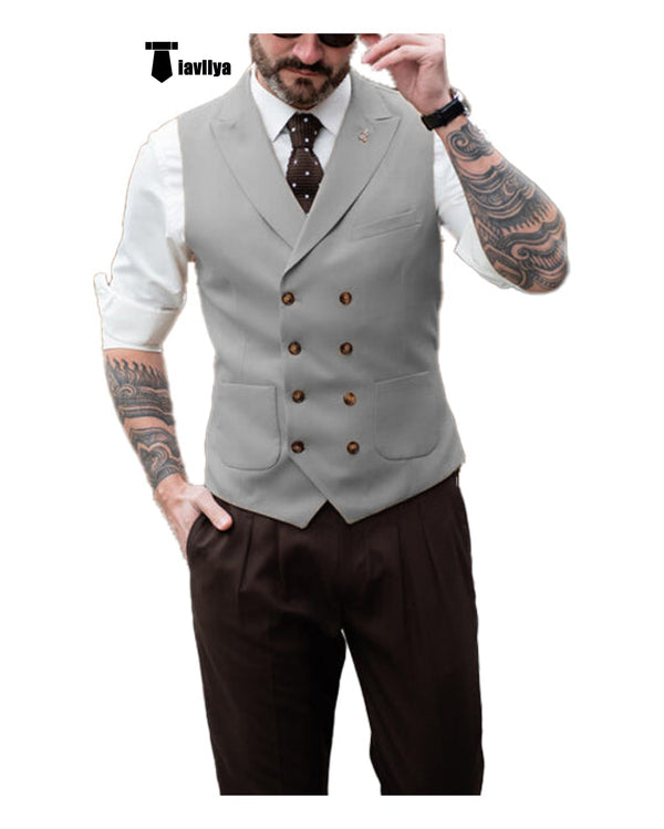 Fashion Men’s Suit Vest Regular Fit Peak Lapel Waistcoat Wedding Xs / Silver