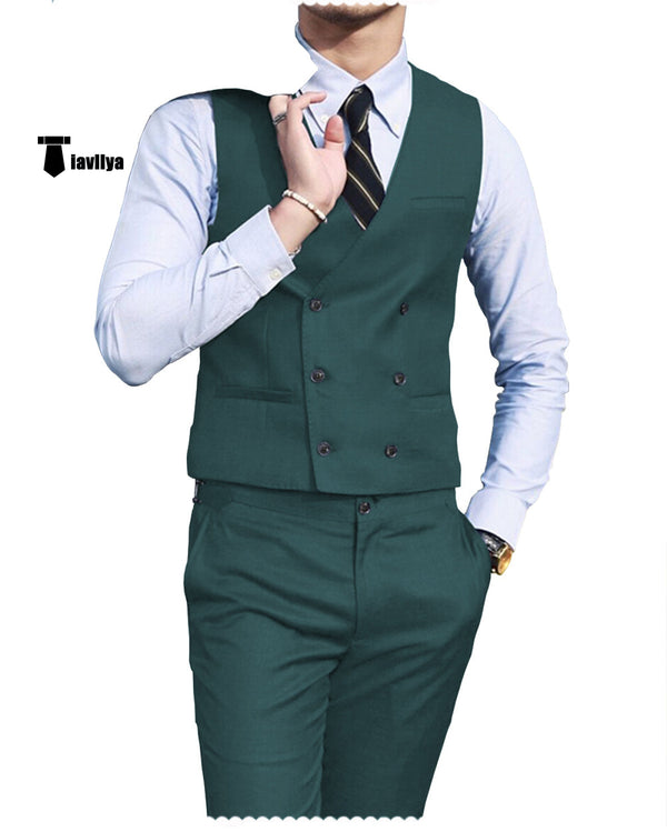 Double Breasted Fashion 2 Pieces Mens Suit For Wedding(Vest + Pants) Xs / Teal Suit